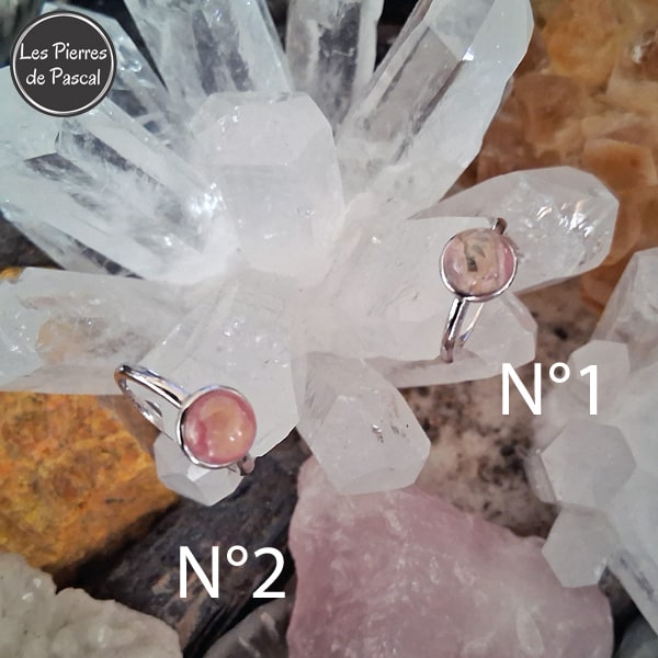 2 Nouvelles Bagues Ajustables en Argent Sterling 925 avec une Rhodochrosite Ronde