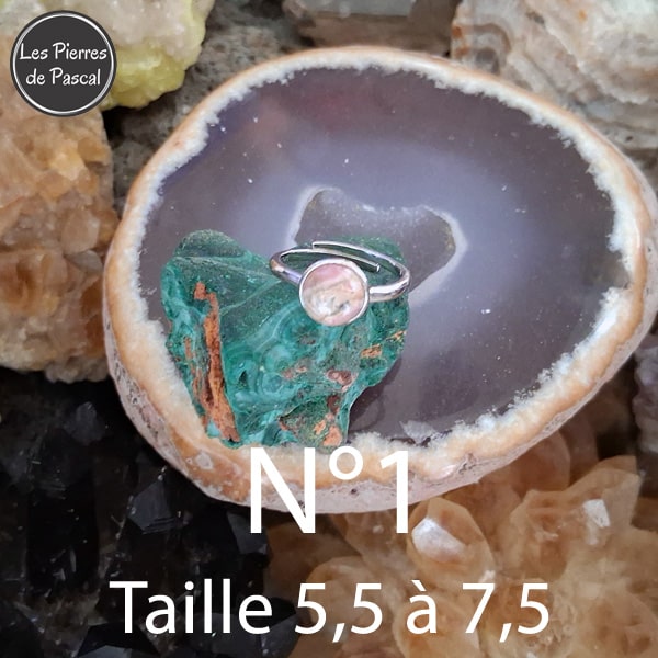 2 Nouvelles Bagues Ajustables en Argent Sterling 925 avec une Rhodochrosite Ronde Grade A+ du Venezuela N°1