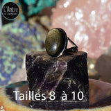 2 Nouvelles tailles - Bague Ajustable Obsidienne Dorée Argent Sterling 925