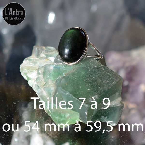 4 Nouvelles Bagues Ajustables en Argent Sterling 925 et une Belle Pierre Naturelle Obsidienne Œil de Chat, ou Arc en Ciel ou encore Œil Céleste