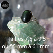 Bague Argent Sterling 925 et Belle Pierre Naturelle Obsidienne Œil de Chat, ou Arc en Ciel ou encore Œil Céleste