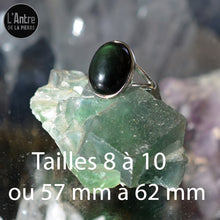 Bague Argent Sterling 925 et Belle Pierre Naturelle Obsidienne Œil de Chat, ou Arc en Ciel ou encore Œil Céleste