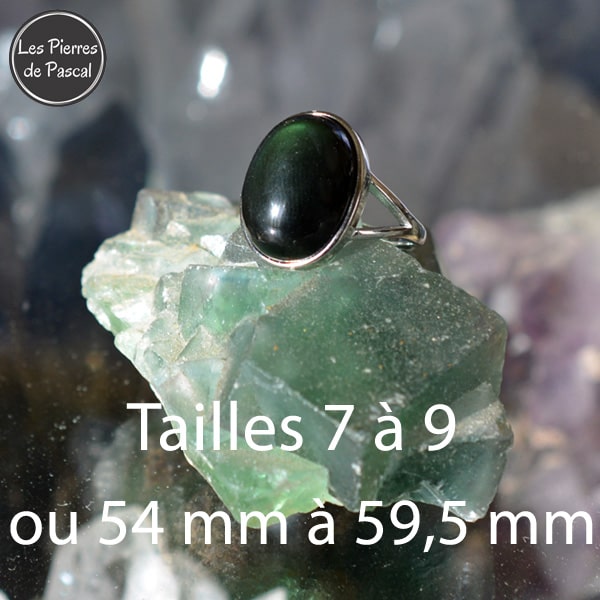 2 Nouvelles Bagues Ajustables en Argent Sterling 925 et une Belle Pierre Naturelle Obsidienne Œil de Chat, ou Arc en Ciel ou encore Œil Céleste