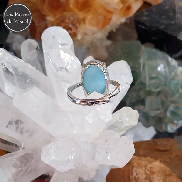 Bague avec Cabochon Aigue-Marine Ajustable de à (52 mm à 57 mm