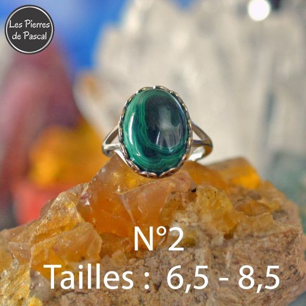 Bagues Ajustables en Argent Sterling 925 avec une Malachite du Congo Grade 2A