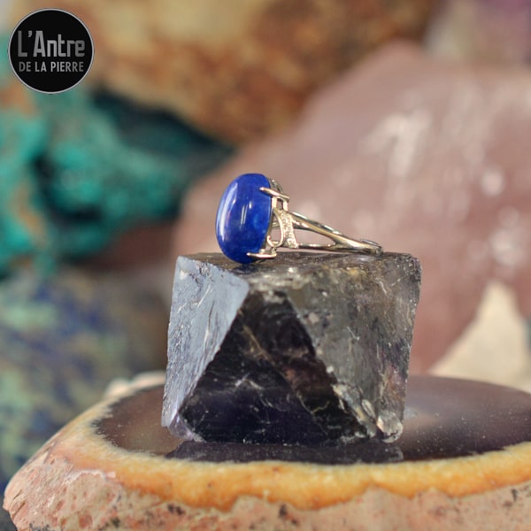 Bague Ajustable Lapis-Lazuli d'Afghanistan en Argent Sterling 925