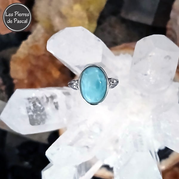 Bague Ajustable en Argent Sterling 925 avec du Larimar de Saint-Domingue Grade 5A Tailles 7 à 8