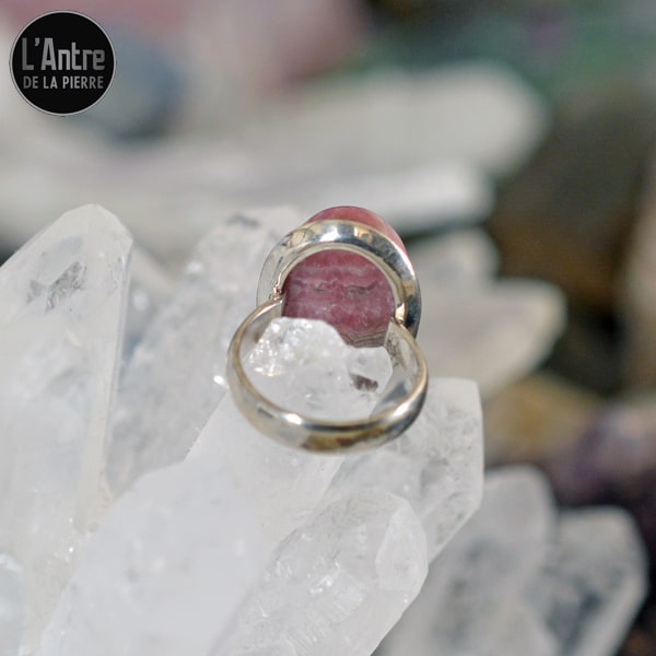 Bague Cabochon Ovale en Rhodochrosite d'Argentine de Grade 3A en Argent Sterling 925 Taille 54 mm