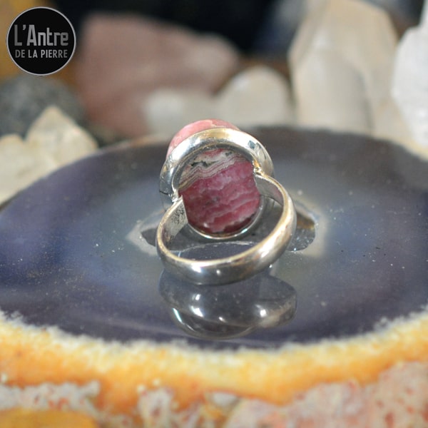 Bague Cabochon Ovale en Rhodochrosite d'Argentine de Grade 3A en Argent Sterling 925 Taille 54 mm