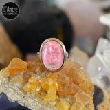 Bague Cabochon Ovale en Rhodochrosite d'Argentine de Grade 3A en Argent Sterling 925 Taille 54 mm