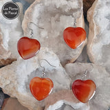 Boucles d'Oreilles Grand Cœur en Cornaline Orange du Brésil Grade A et Crochets en Argent Sterling 925