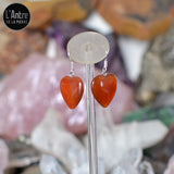 Boucles d'Oreilles Cœur en Cornaline Rouge et Crochets en Argent Sterling 925