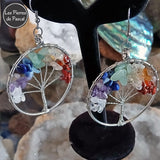 Paire de Boucles d'Oreilles Arbre de Vie Circulaire 7 Chakras de 5 cm avec Pierres Naturelles, en Métal Argenté et Crochets Argent 925