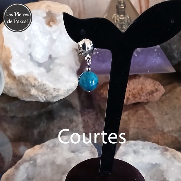 Paire de Boucles d'Oreilles Apatite Bleue du Brésil Grade A+ Boule de 10 mm avec des Clapets