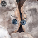 Paire de Boucles d'Oreilles Larvikite Boules de 12 mm avec des Dormeuses en Acier Inoxydable