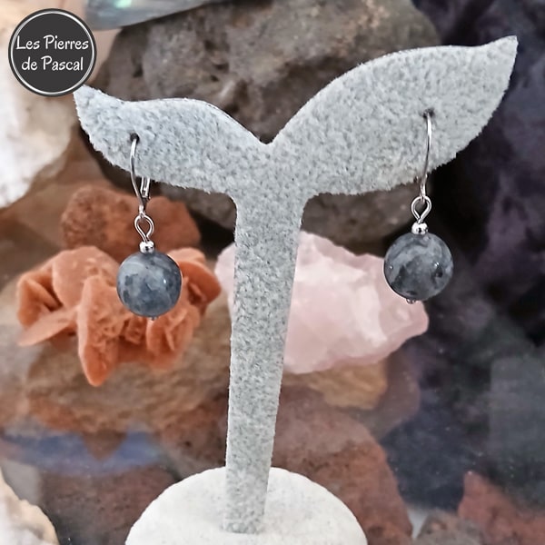 Paire de Boucles d'Oreilles Labradorite Scandinave Boules de 12 mm avec des Dormeuses en Acier Inoxydable