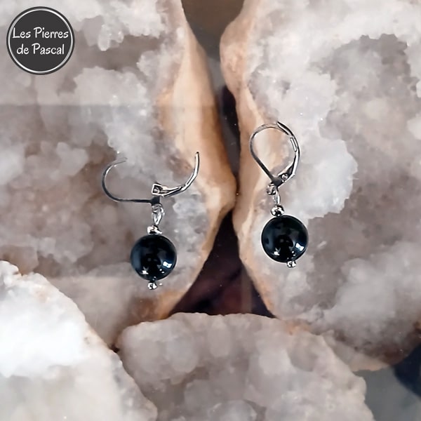 Paire de Boucles d'Oreilles en Obsidienne Arc en Ciel Grade 2A Boules de 10 mm avec des Dormeuses