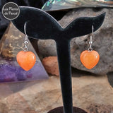 Paire de Boucles d'Oreilles Petits Cœurs en Aventurine Orange du Botswana Grade A et Crochets en Argent Sterling 925