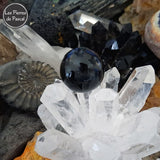 Boule de Cristal Obsidienne Noire du Mexique Grade A de 3 cm de Diamètre sur Socle