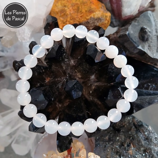 Bracelet en Agate Blanche de Madagascar Boules de 8 mm de Grade A