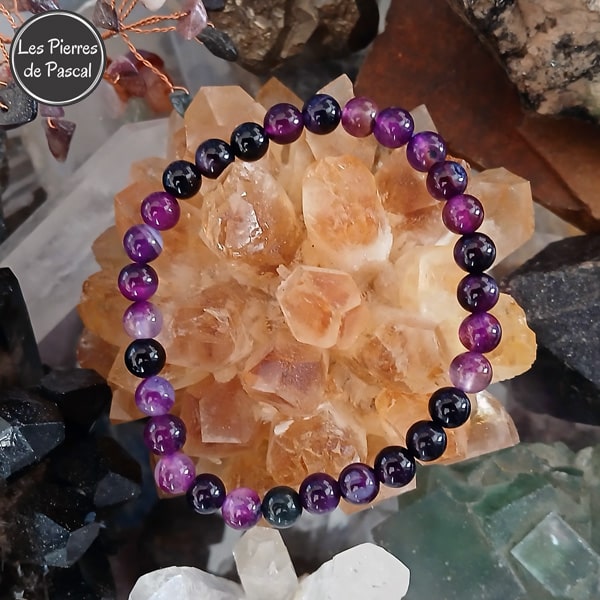 Bracelet pierre naturelle Agate Violette Boules de 6 mm