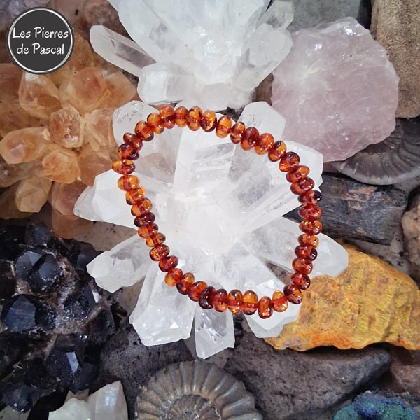 Bracelet Adulte Ambre Cognac de la Baltique Grade A+ de 6 - 7 mm en 10 Tailles de Poignet