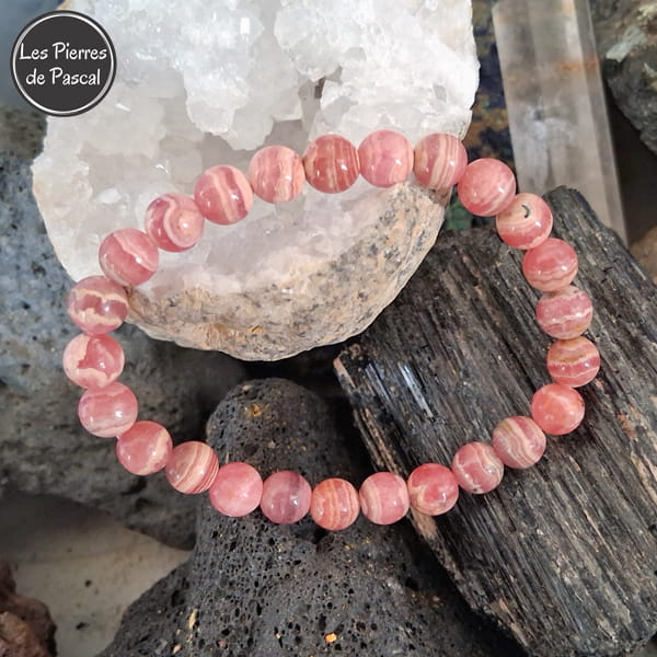 Bracelet en Rhodochrosite d'Argentine Grade 3A Boules de 8 mm