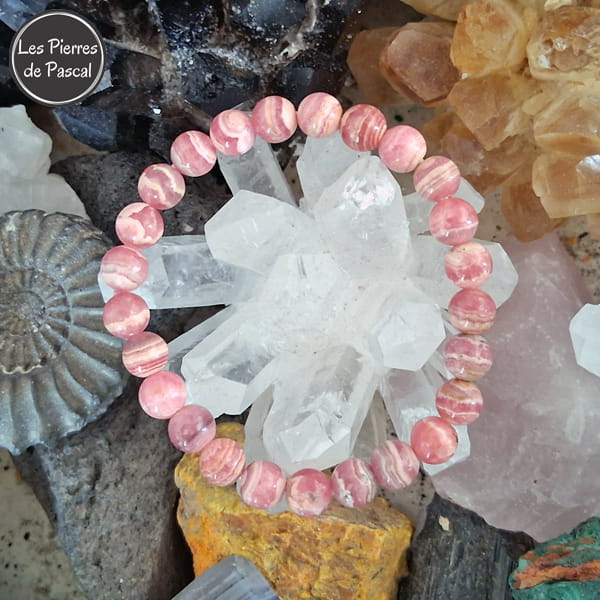 Bracelet en Rhodochrosite d'Argentine Grade 3A Boules de 8 mm