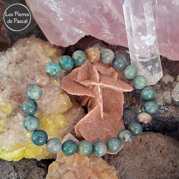 Bracelet en Chrysocolle du Pérou de Grade A Boules de 8 mm sur une rose des sables