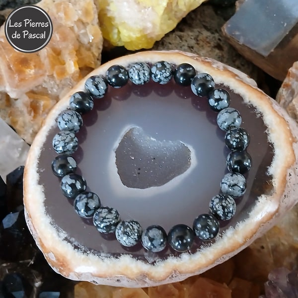 Bracelet en Obsidienne Flocon de Neige de 8 mm de Grade A