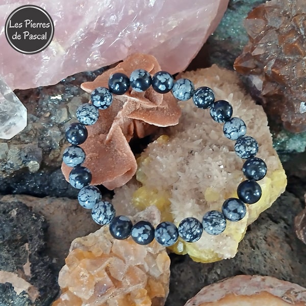 Bracelet en Obsidienne Flocon de Neige de 8 mm