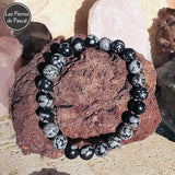 Bracelet en Obsidienne Flocon de Neige Des États-Unis de 8 mm