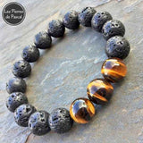 Bracelet en Pierre de Lave et Œil de Tigre de 12 mm