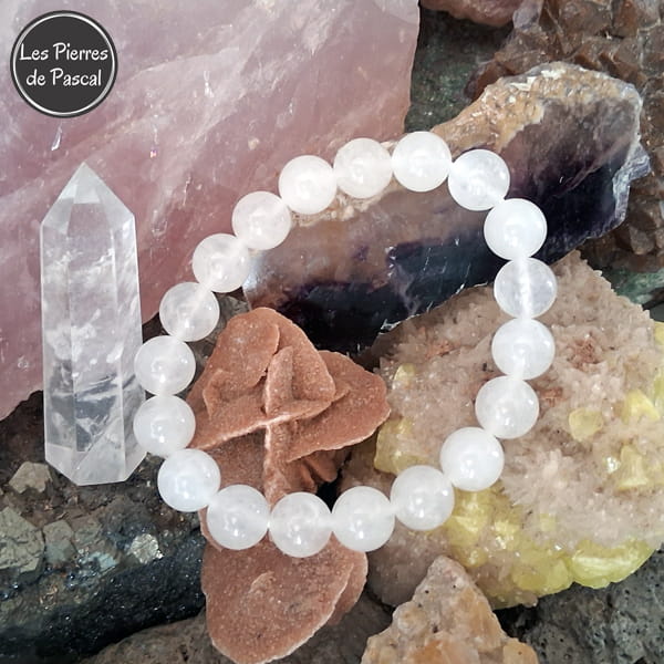 Bracelet en Jade Blanc de Birmanie Grade A Boules de 10 mm