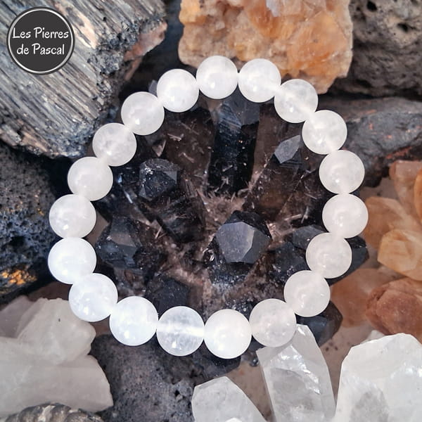 Bracelet en Jade Blanc de Birmanie Grade A Boules de 10 mm