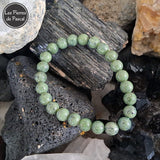 Bracelet en Jade Néphrite Vert Foncé du Canada Grade A+ Boules de 8 mm sur pierre de lave et tourmaline