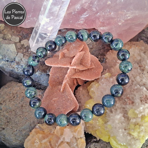 Bracelet en Jaspe Kambaba de Madagascar Boules de 8 mm de Grade A en 10 Tailles de Poignet sur une rose des sables