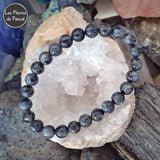 Bracelet Labradorite Noire ou Larvikite Grade A+ de 8 mm sur une gode de quartz