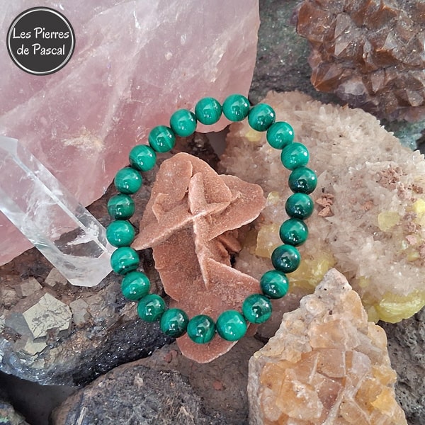 Nouveau Bracelet en Malachite Claire du Congo de 8 mm de Grade A+ | Arthrose