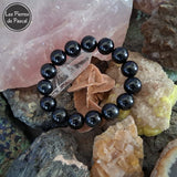 Bracelet Obsidienne Céleste du Mexique Grade 2A Boules de 14 mm sur une rose des sables