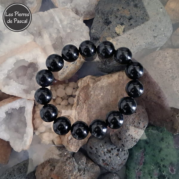 Bracelet Obsidienne Céleste du Mexique Grade 2A Boules de 14 mm sur des géodes de cristal