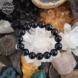 Bracelet Obsidienne Céleste du Mexique Grade 2A Boules de 14 mm sur une druse de cristal