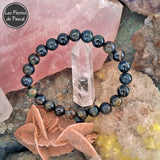 Bracelet Œil de Faucon d'Afrique du Sud de Grade A Boules de 8 mm avec du cristal
