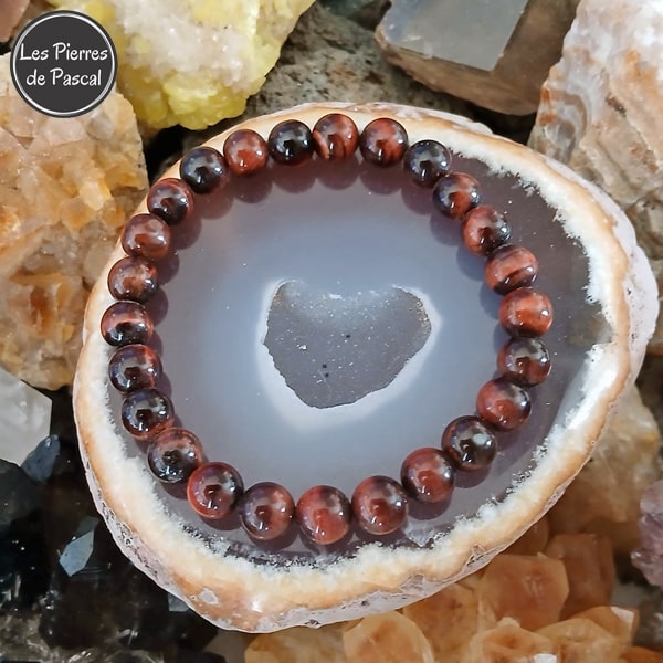 Bracelet "Force et Courage" en Œil de Taureau de 8 mm