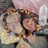 Bracelet Œil de Tigre 8 mm d'Afrique du Sud Grade A & une Tête de Bouddha | Protection, Confiance, Ancrage sur une rose des sables