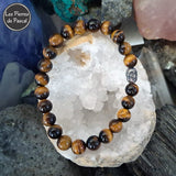 Bracelet Œil de Tigre 8 mm d'Afrique du Sud Grade A & une Tête de Bouddha | Protection, Confiance, Ancrage sur une géode de quartz