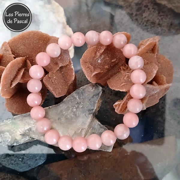 Bracelet Opale Rose du Pérou Grade A de 8 mm