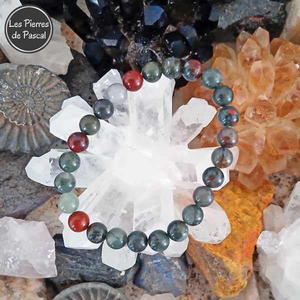 Bracelet Jaspe Sanguin d'Afrique du Sud Boules de 8 mm Grade AB