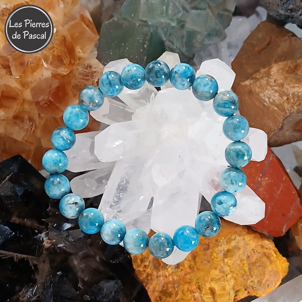 Bracelet Apatite Bleue du Sri Lanka de 8 mm et de Grade AB