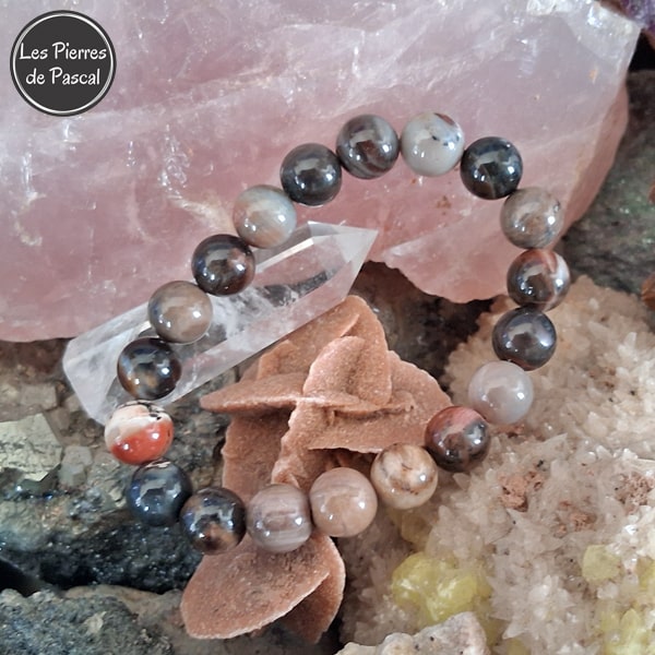 Bracelet en Bois Silicifié des États-Unis Boules de 10 mm et de Grade A+